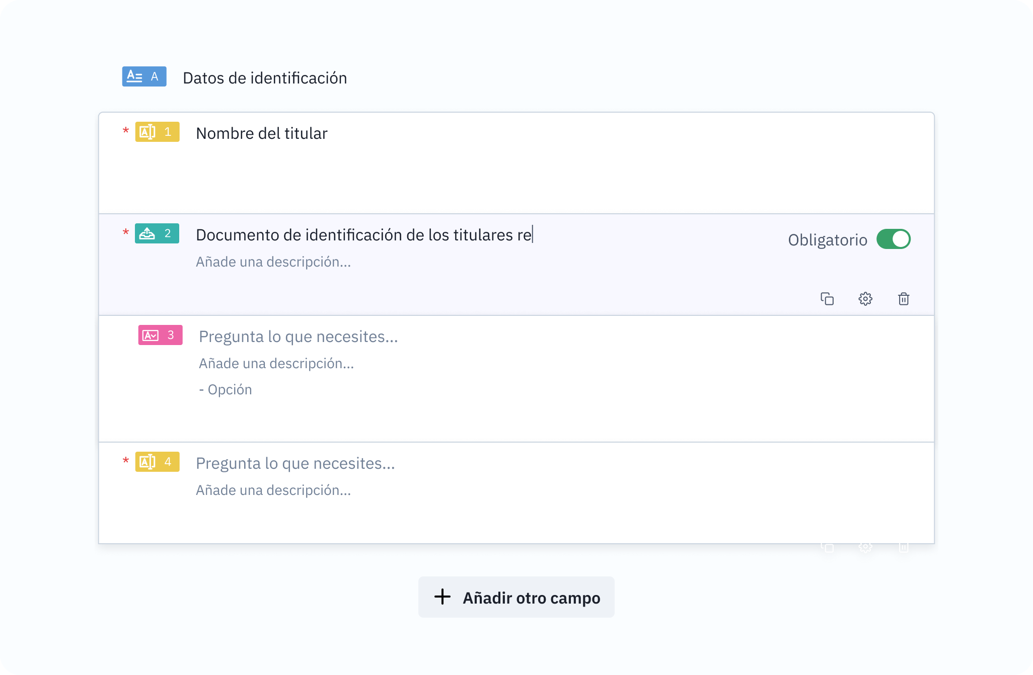 Una captura de pantalla de la aplicación donde se muestra la creación de una petición.